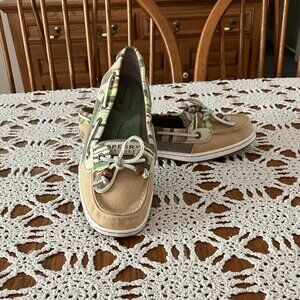 Women’s 8 Sperry Top-Sider Tan with Striped Edge Lace-Up Boat Shoes